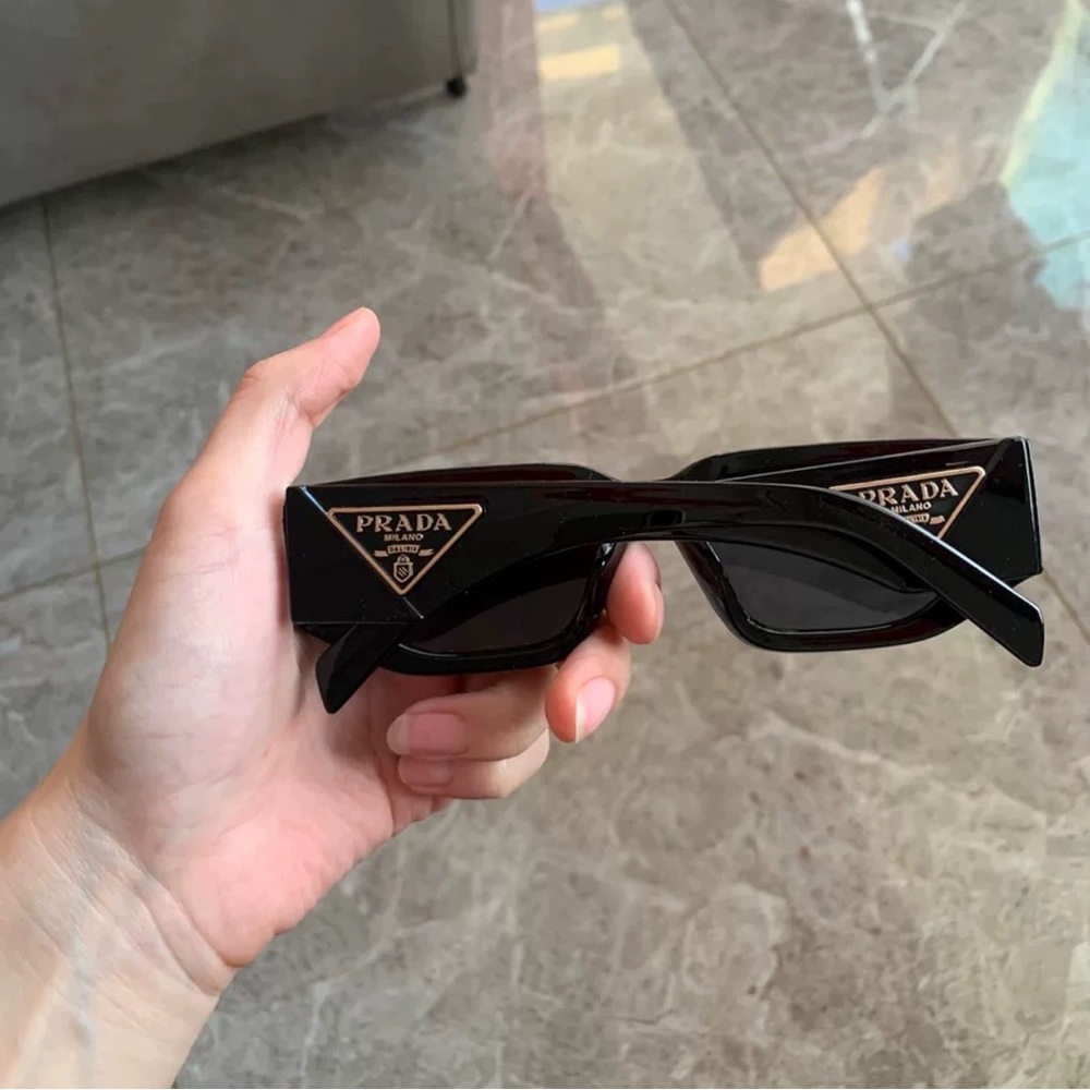 Prada Triangle Gold Logo Sunglasses Black